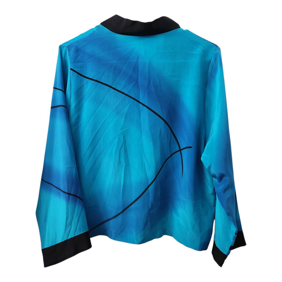 Linda Tilson Vintage Silk Top XS Blue & Black Retro 90s Classic Office‎ Chic - Picture 2 of 7